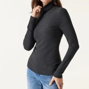 NEW OGL Women Sz M thermal knit Turtleneck Top MaxWarm build in Bra Black